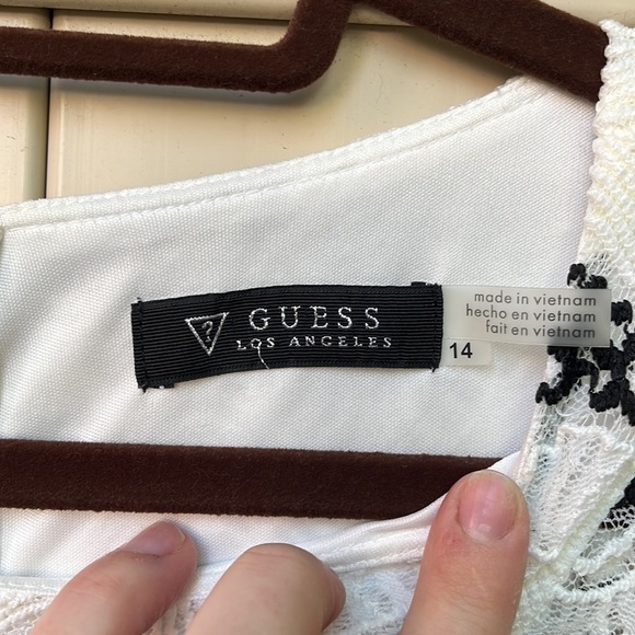 Guess Black/White scalloped Lace Illusion Scoop Neck Midi Bodycon dress - Picture 2 of 6